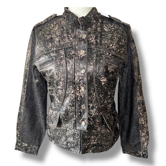 H & D Classic Leather Collection Women Leather And Denim Jacket Size Large - Picture 1 of 8